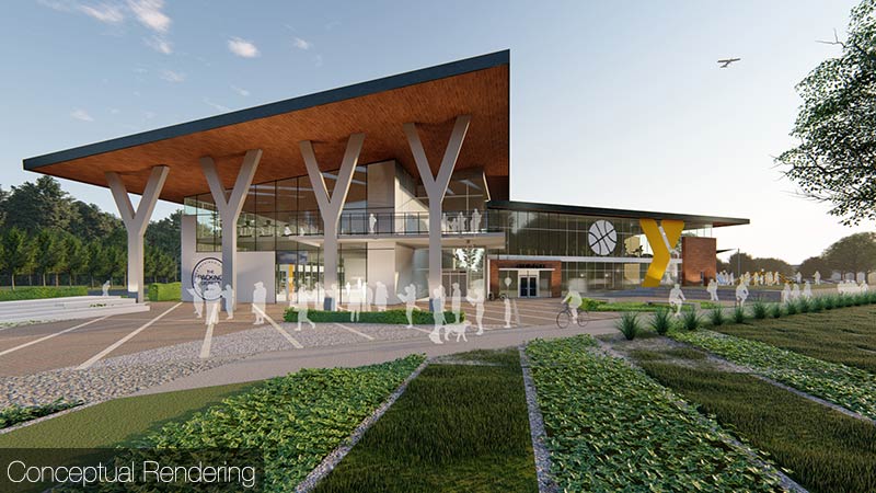 Conceptual rendering of the YMCA family center from close-up